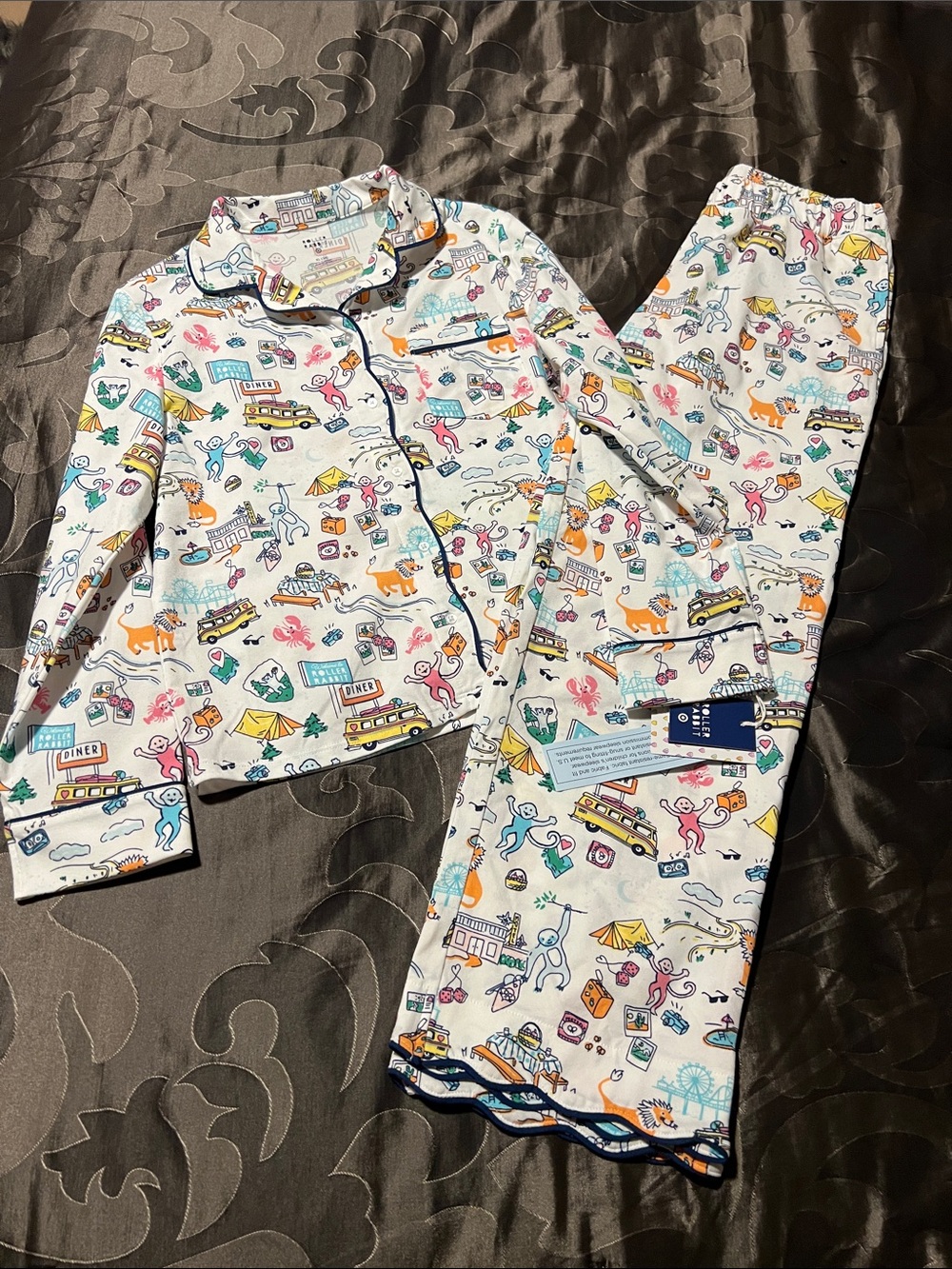 NWT Roller Rabbit x Target Roadtrip Long Sleeve Printed Pajama Set Girls XL 14